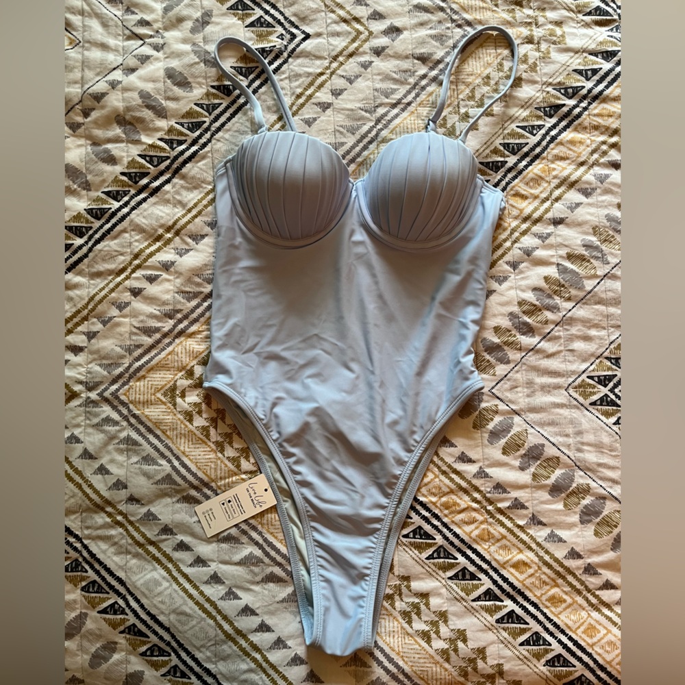 NWT Cupshe Light Blue Open Back One Piece Swimsuit